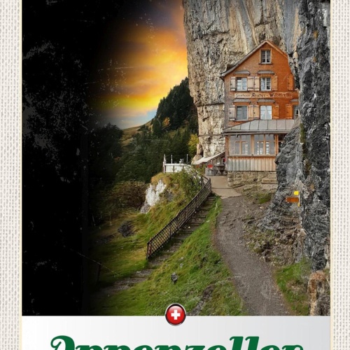 Schild Spruch Appenzeller Switzerland Schweiz Berhütte Felswand JW