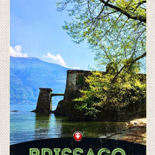 Schild Spruch Brissago Switzerland Schweiz See Berg JW