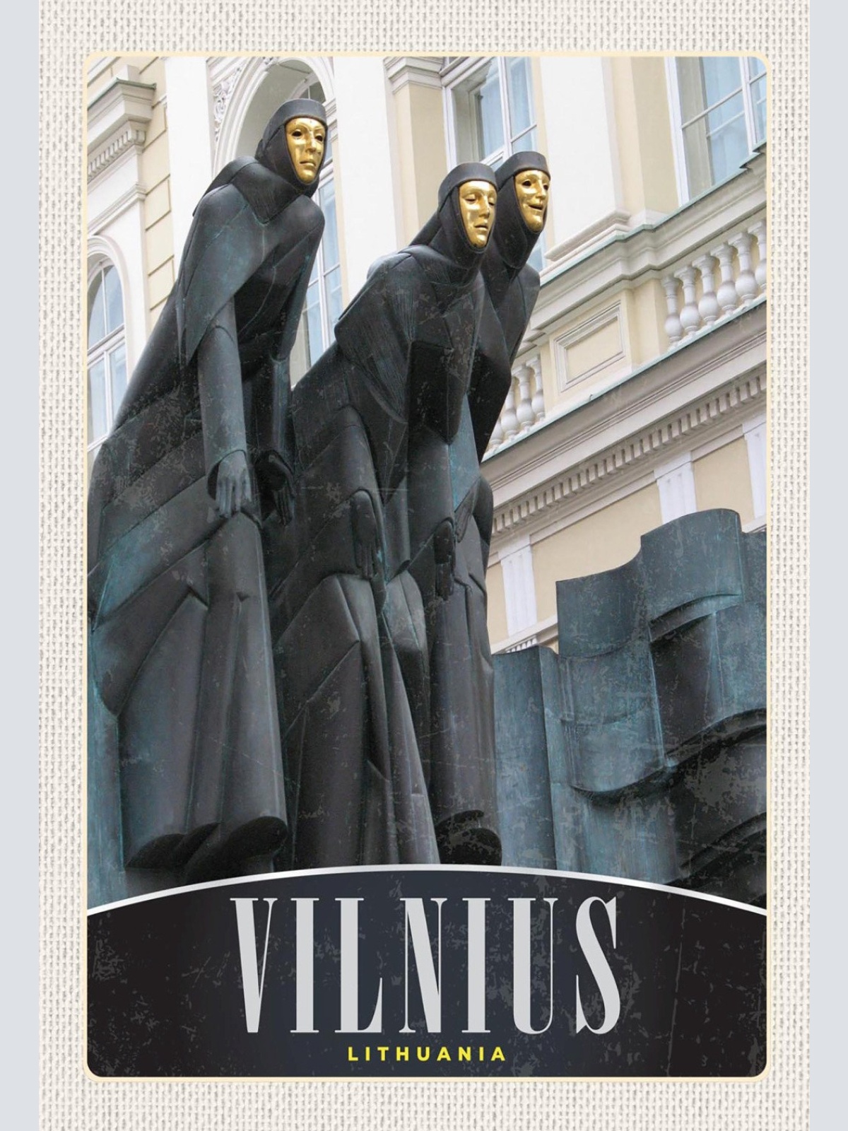 Schild Spruch Vilnius Lithuania Litauen Karnevalfiguren Freuen Denkmal JW