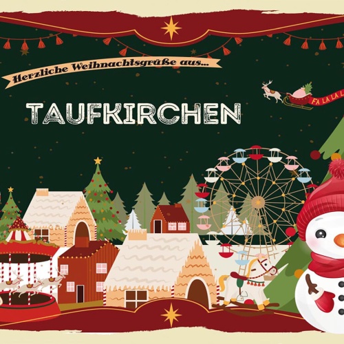 Schild Spruch Herzliche Weihnachtsgrüße aus Taufkirchen Comic Schneemann JW