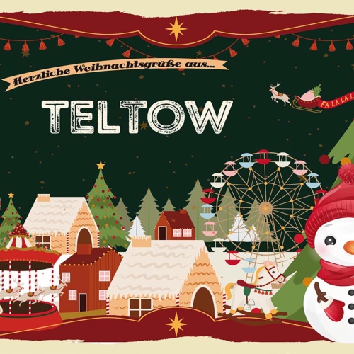 Schild Spruch Herzliche Weihnachtsgrüße aus Teltow Comic Schneemann JW