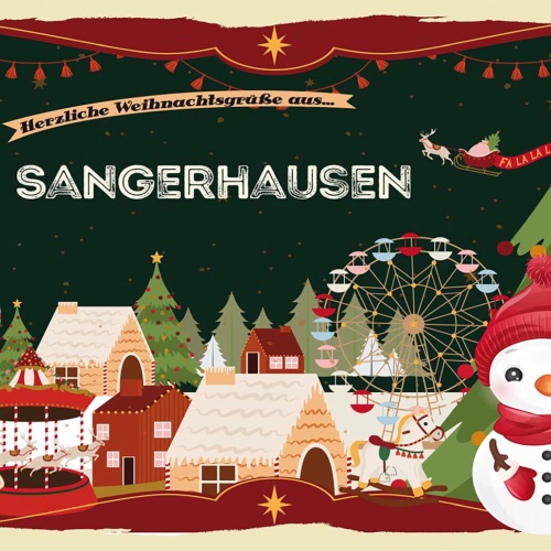 Schild Spruch Herzliche Weihnachtsgrüße aus Sangerhausen Comic Schneemann JW