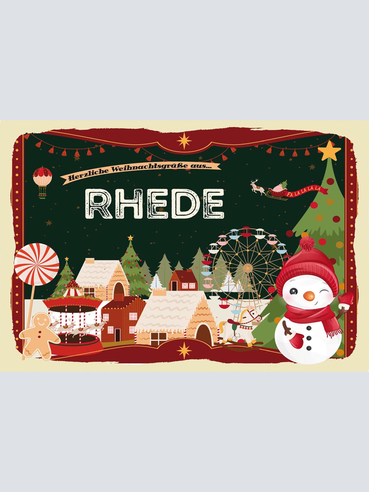 Schild Spruch Herzliche Weihnachtsgrüße aus Rhede Comic Schneemann JW