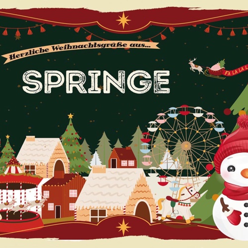 Schild Spruch Herzliche Weihnachtsgrüße aus Springe Comic Schneemann JW