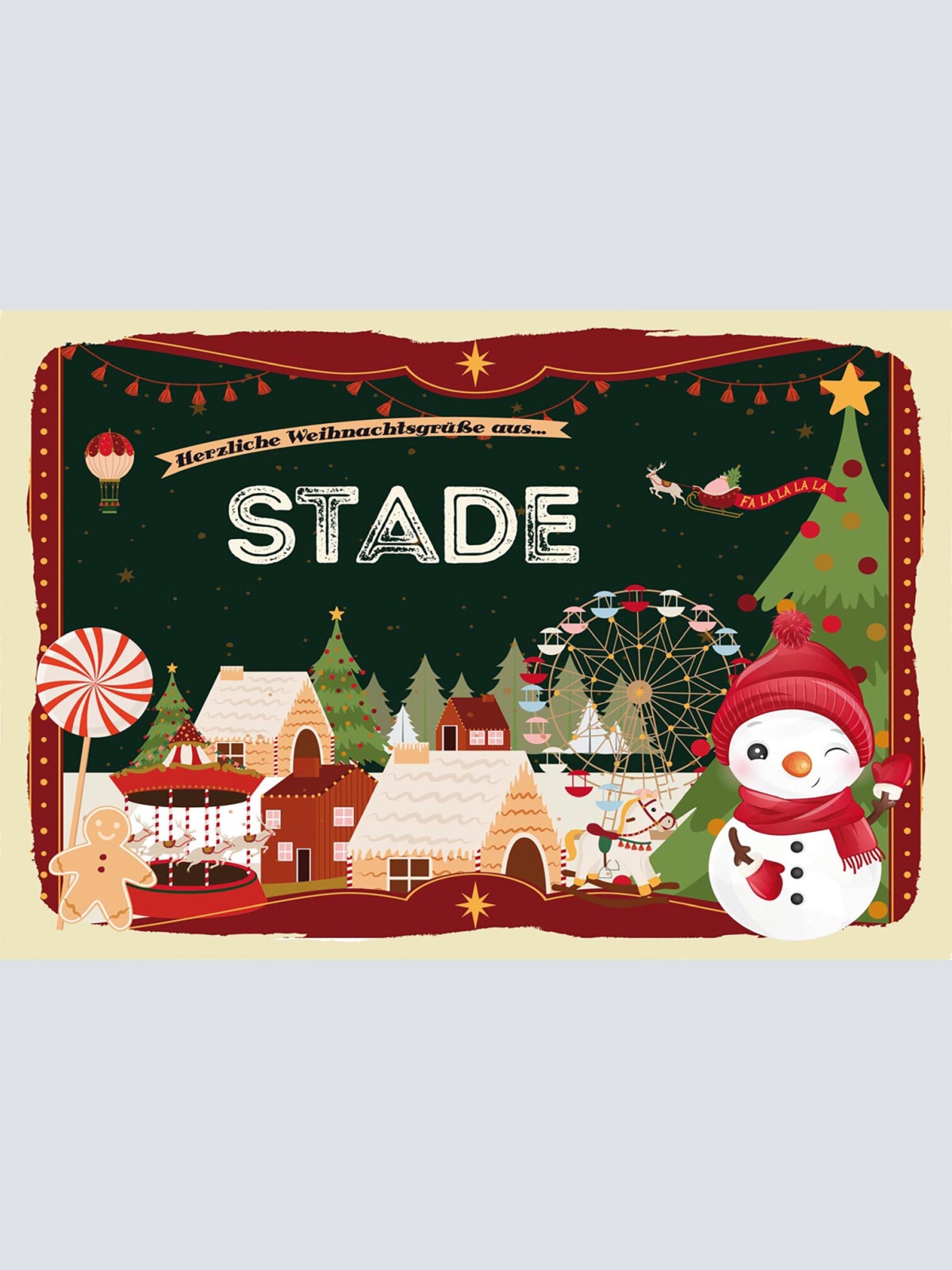 Schild Spruch Herzliche Weihnachtsgrüße aus Stade Comic Schneemann JW