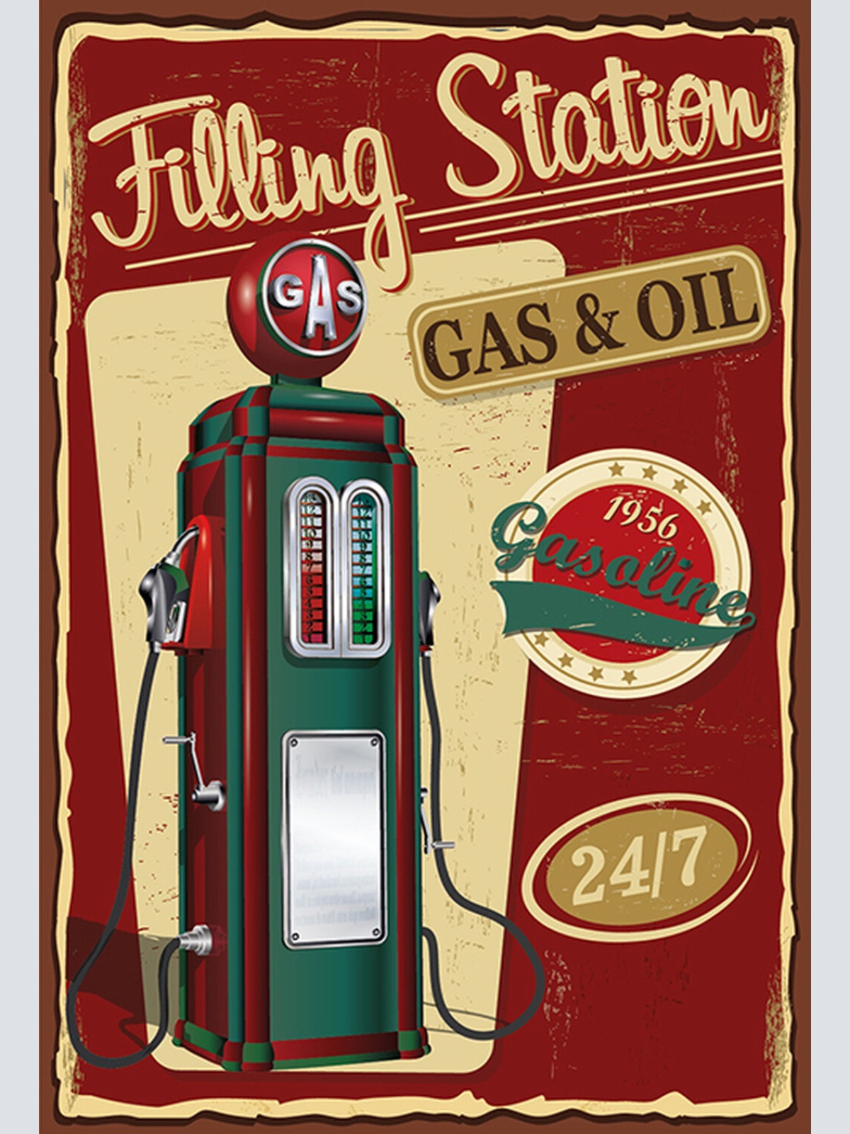 Schild Spruch Filling Station Gas and Oil Tankstelle Benzin Öl Comic JW