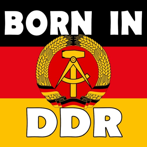 Schild Spruch Born in DDR Geboren in der DDR Nationalflagge Hammer und Zirkel JW