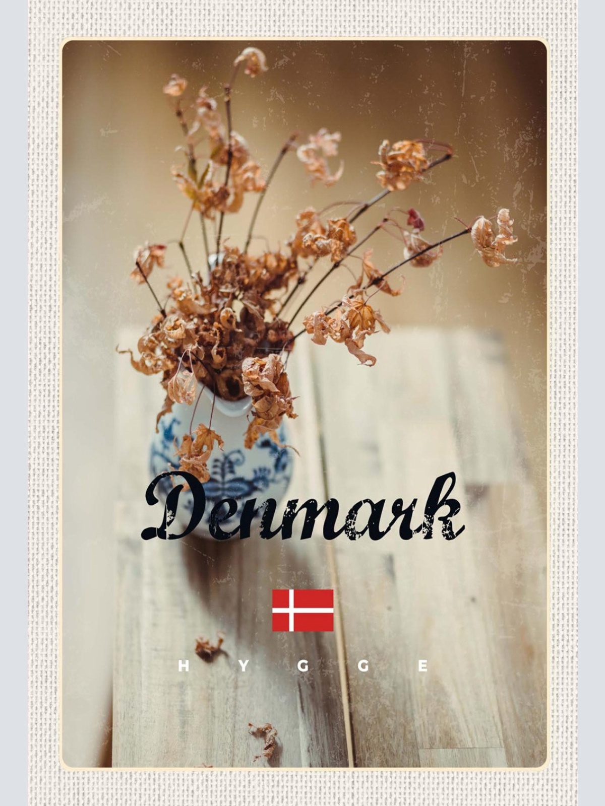 Schild Spruch Hygge Denmark Dänemark Trockenblumen JW