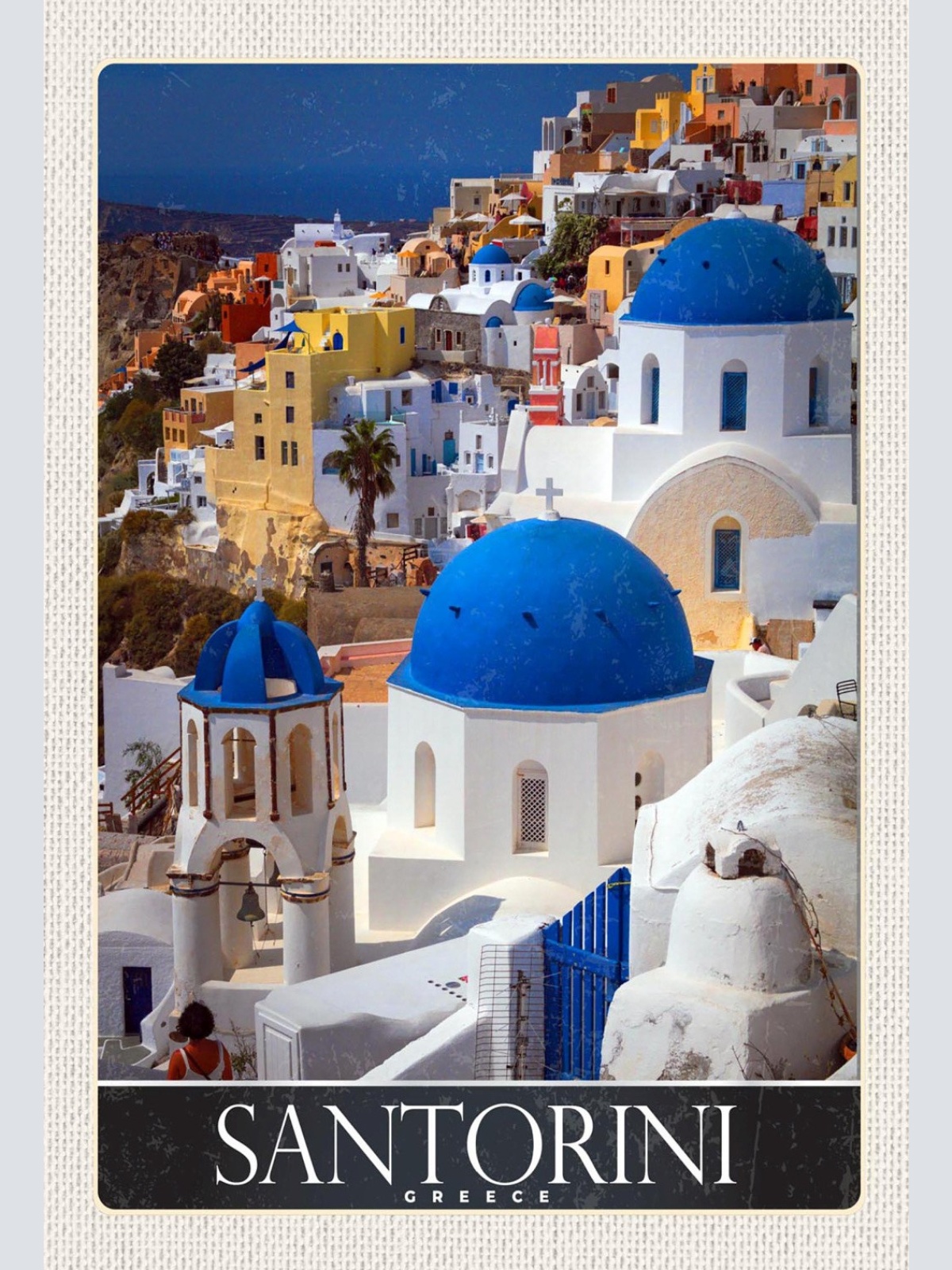 Schild Spruch Santorini Greece Griechenland Dorf Häuser JW