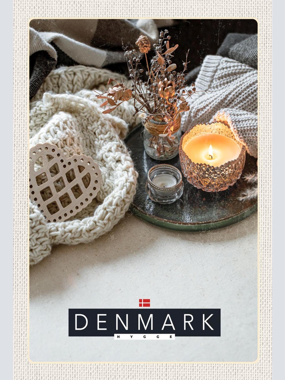 Schild Spruch Hygge Denmark Dänemark Kerze Herz JW