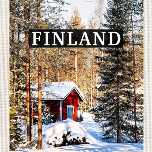Schild Spruch Finland Finnland Hütte Wald Schnee Winter JW
