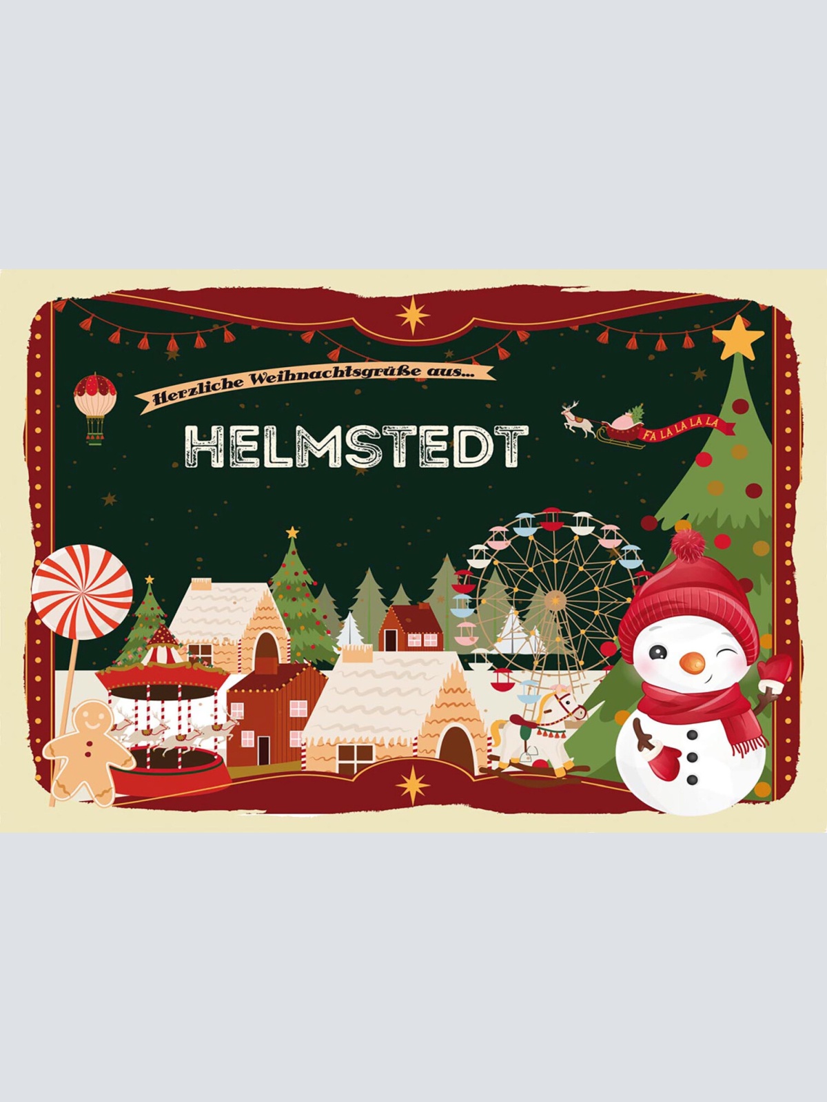 Schild Spruch Herzliche Weihnachtsgrüße aus Helmstedt Comic Schneemann JW