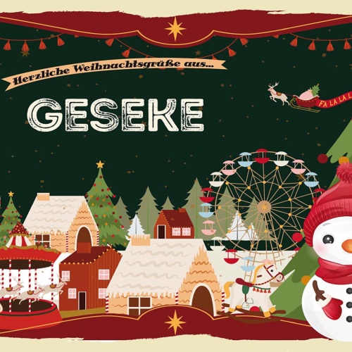 Schild Spruch Herzliche Weihnachtsgrüße aus Geseke Comic Schneemann JW