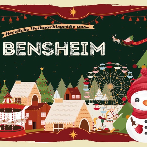 Schild Spruch Herzliche Weihnachtsgrüße aus Bensheim Comic Schneemann JW