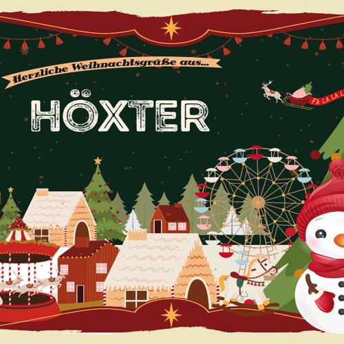 Schild Spruch Herzliche Weihnachtsgrüße aus Höxter Comic Schneemann JW