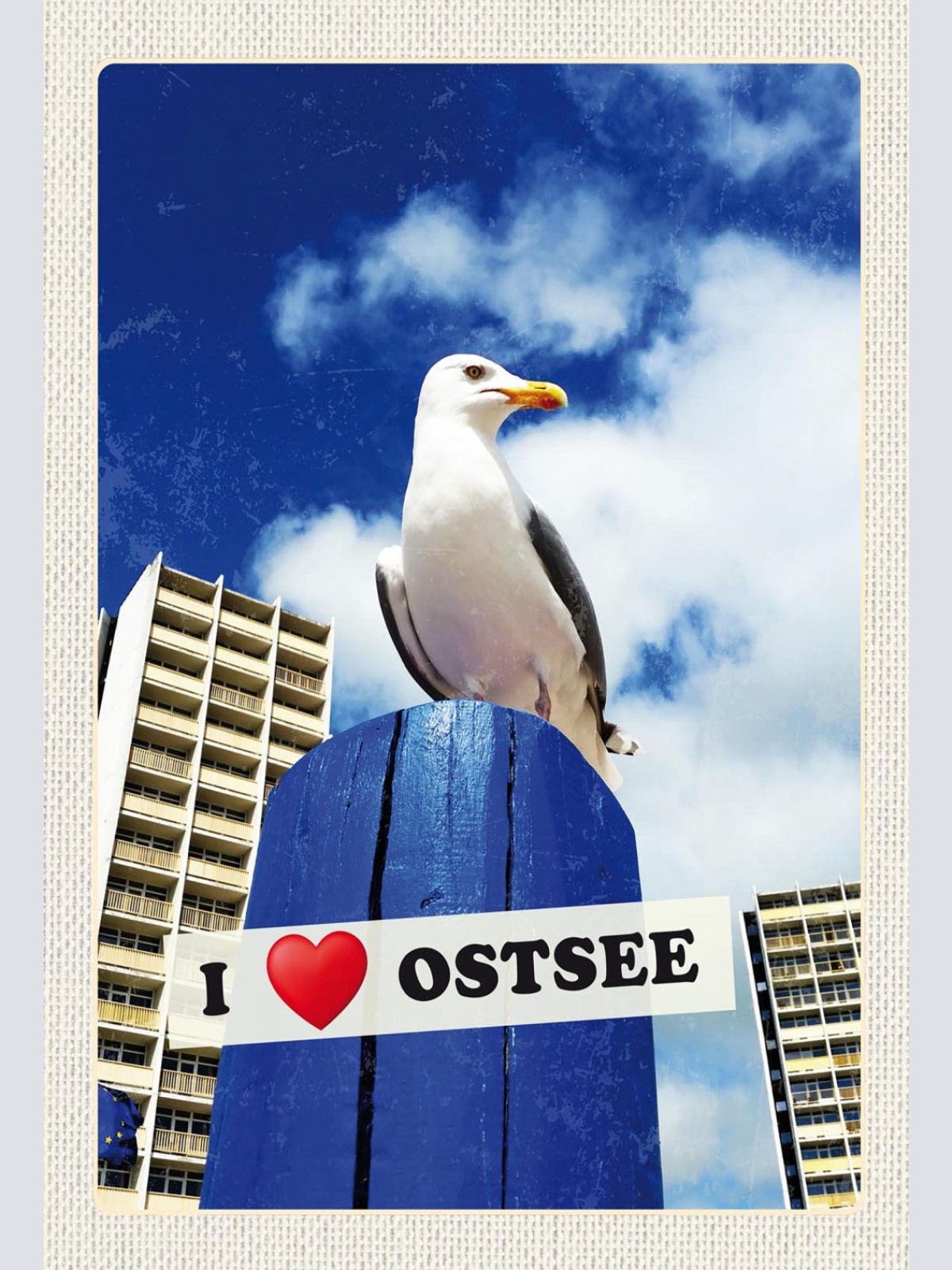 Schild Spruch I Love Ostsee Möwe Plattenbau JW