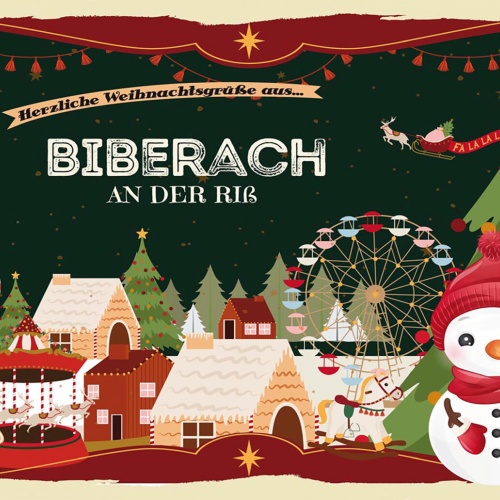 Schild Spruch Herzliche Weihnachtsgrüße aus Biberach Comic Schneemann JW