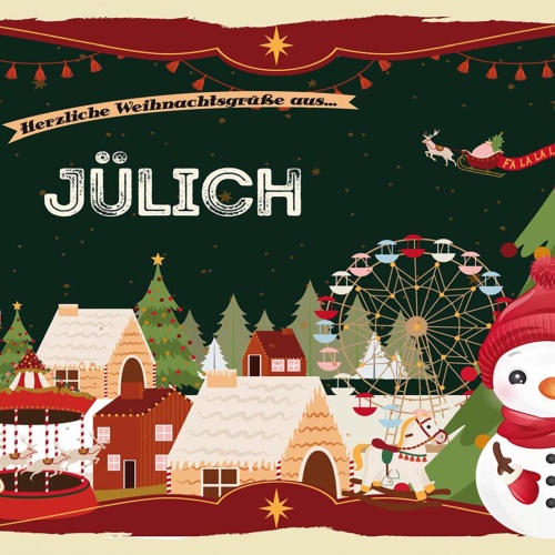 Schild Spruch Herzliche Weihnachtsgrüße aus Jülich Comic Schneemann JW