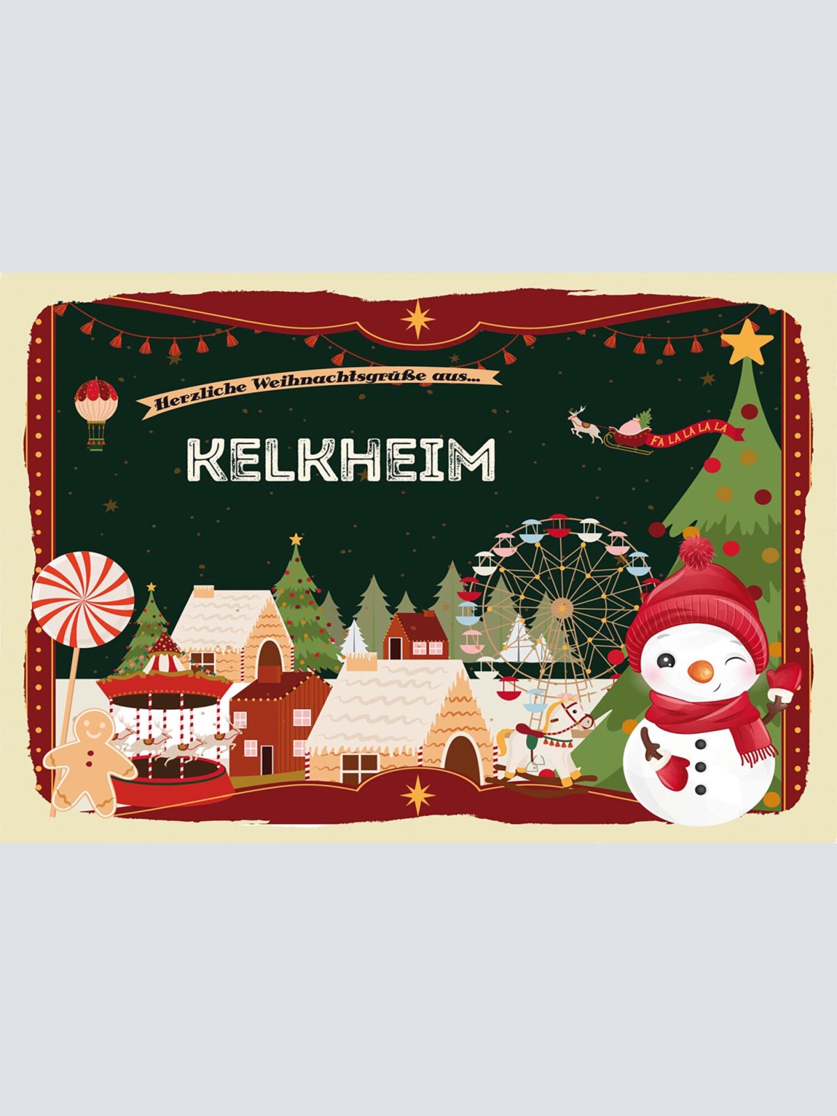 Schild Spruch Herzliche Weihnachtsgrüße aus Kelkheim Comic Schneemann JW