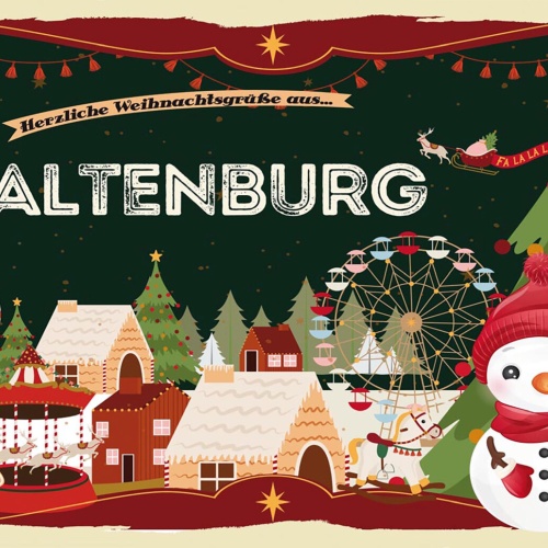 Schild Spruch Herzliche Weihnachtsgrüße aus Altenbrug Comic Schneemann JW