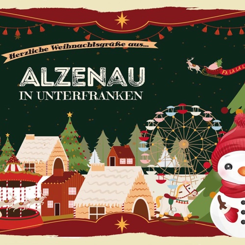 Schild Spruch Herzliche Weihnachtsgrüße aus Alzenau Unterfranken Comic JW