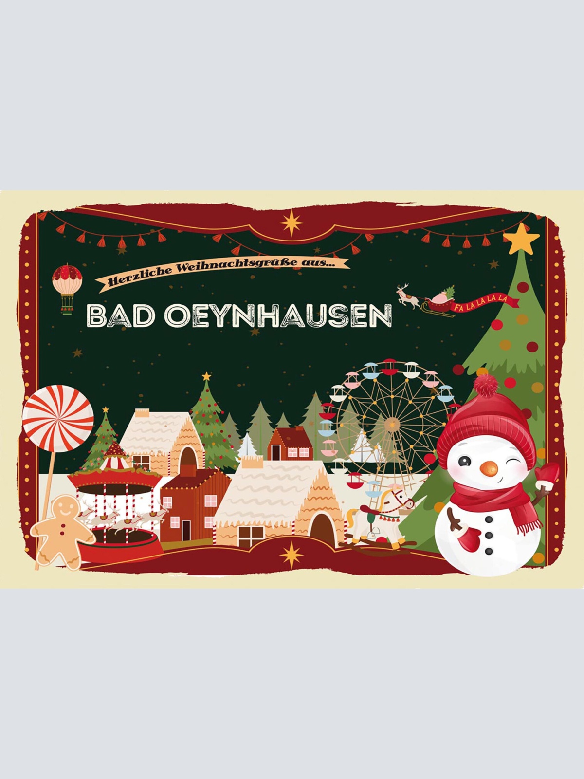 Schild Spruch Herzliche Weihnachtsgrüße aus Bad Oeyenhausen Comic Schneemann JW