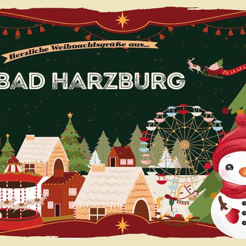 Schild Spruch Herzliche Weihnachtsgrüße aus Bad Harzburg Comic Schneemann JW