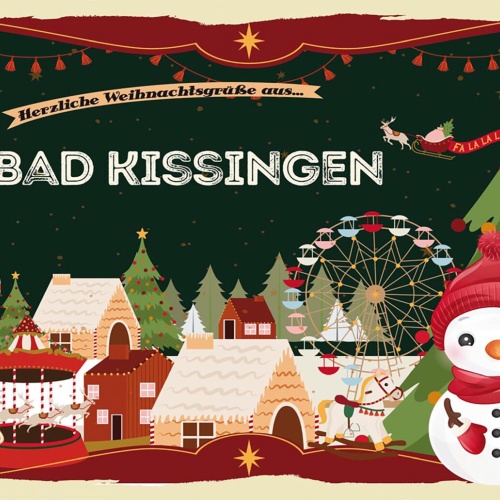 Schild Spruch Herzliche Weihnachtsgrüße aus Bad Kissingen Comic Schneemann JW