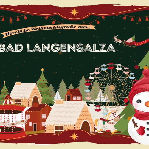 Schild Spruch Herzliche Weihnachtsgrüße aus Bad Langensalza Comic Schneemann JW