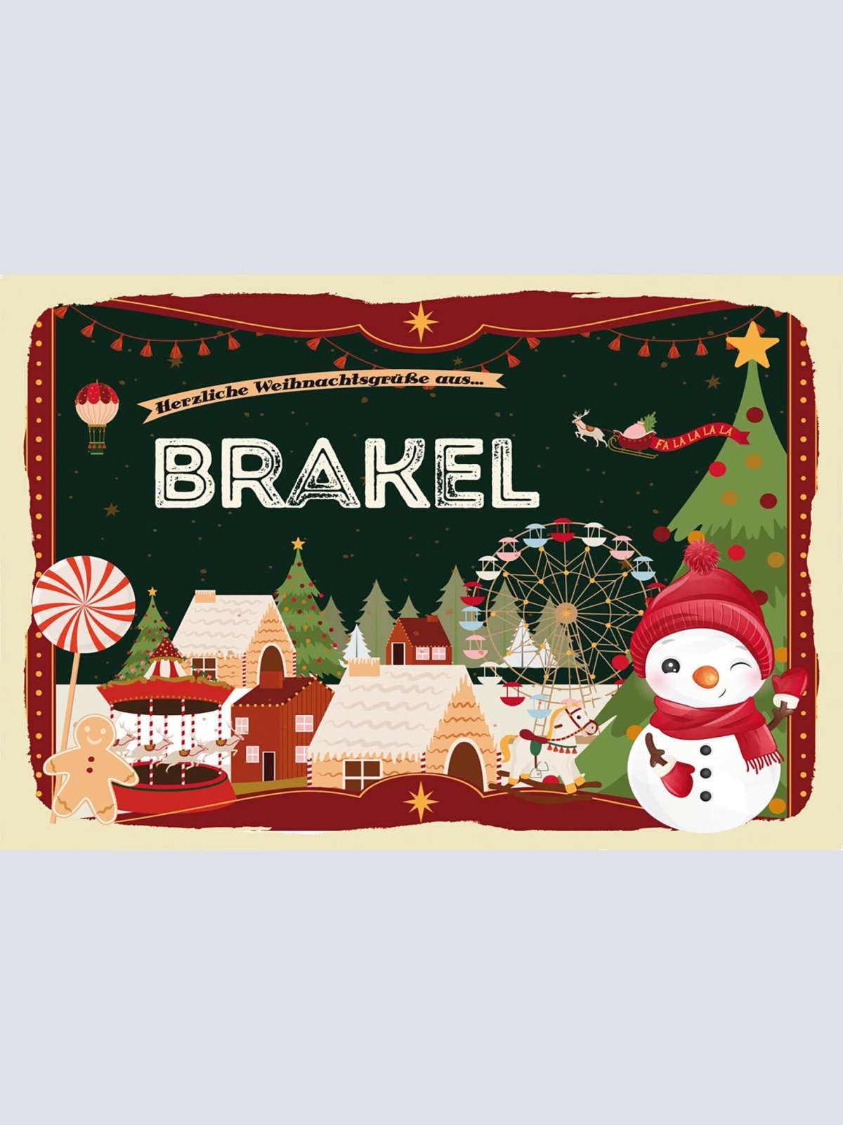 Schild Spruch Herzliche Weihnachtsgrüße aus Brakel Comic Schneemann JW