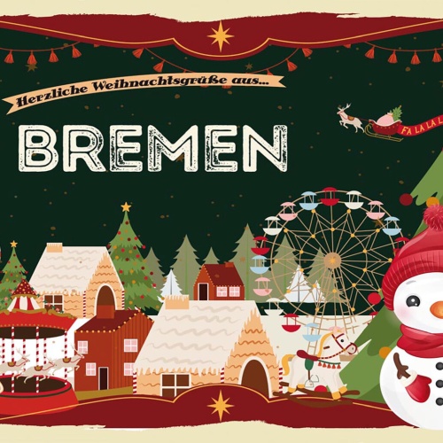 Schild Spruch Herzliche Weihnachtsgrüße aus Bremen Comic Schneemann JW