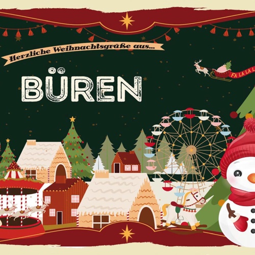 Schild Spruch Herzliche Weihnachtsgrüße aus Büren Comic Schneemann JW