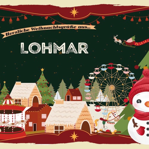 Schild Spruch Herzliche Weihnachtsgrüße aus Lohmar Comic Schneemann JW