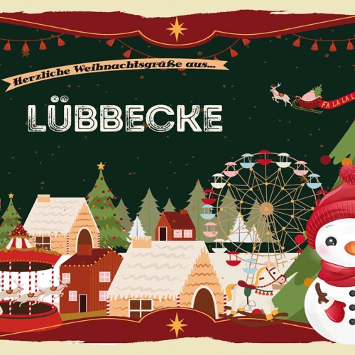 Schild Spruch Herzliche Weihnachtsgrüße aus Lübbecke Comic Schneemann JW