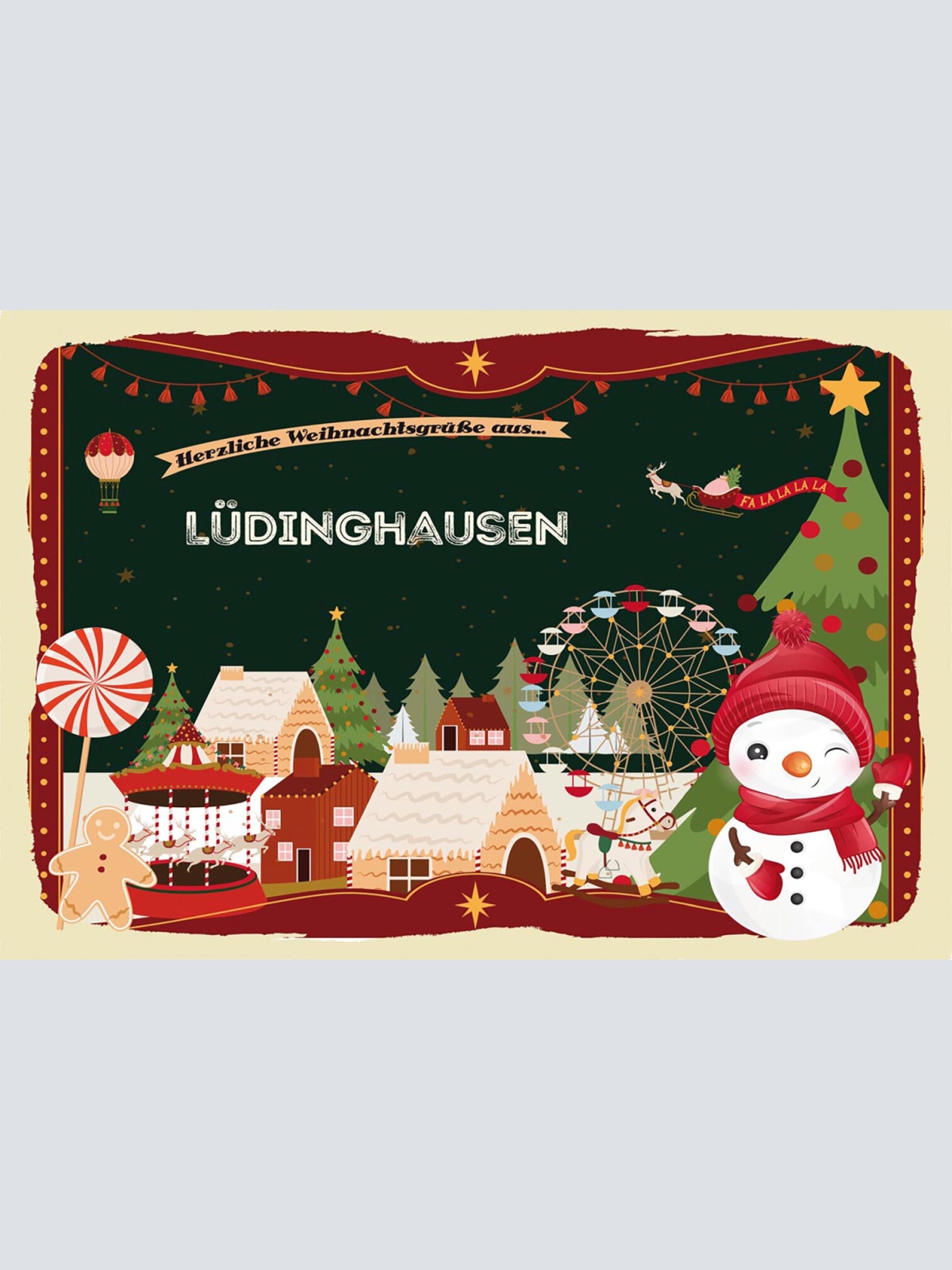 Schild Spruch Herzliche Weihnachtsgrüße aus Lüdinghausen Comic Schneemann JW