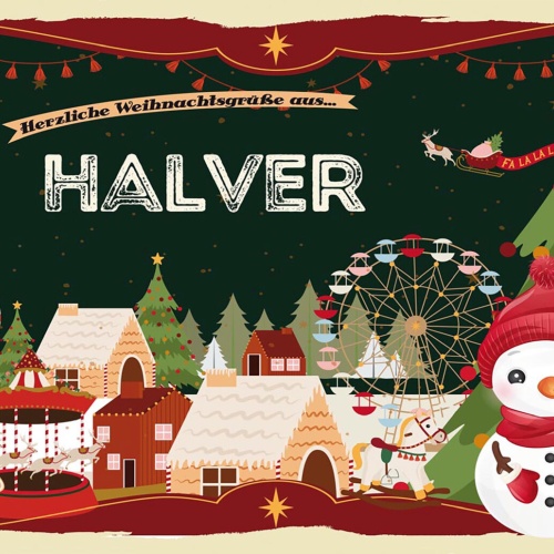 Schild Spruch Herzliche Weihnachtsgrüße aus Halver Comic Schneemann JW