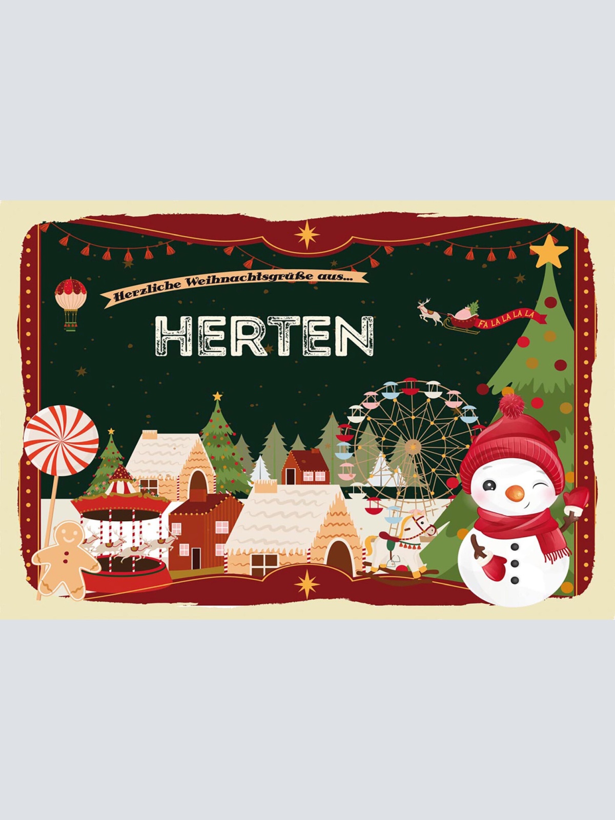 Schild Spruch Herzliche Weihnachtsgrüße aus Herten Comic Schneemann JW