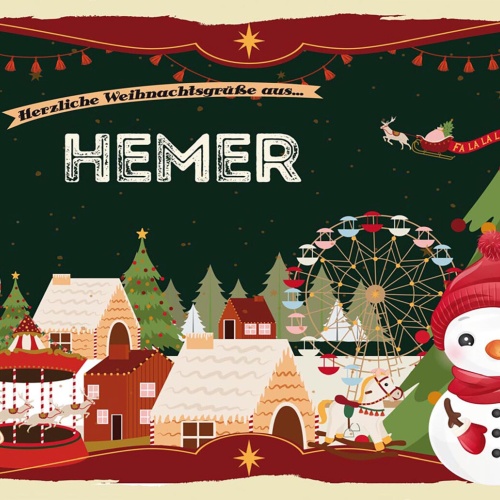 Schild Spruch Herzliche Weihnachtsgrüße aus Hemer Comic Schneemann JW