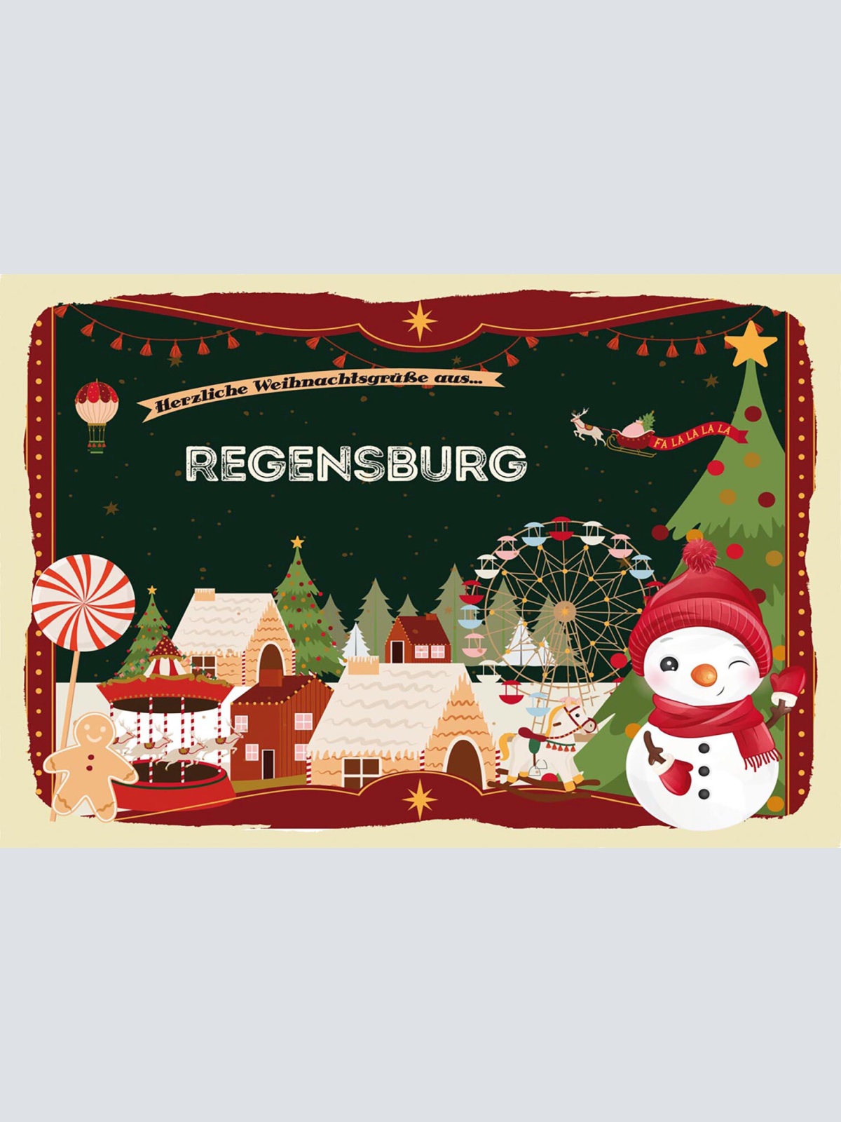 Schild Spruch Herzliche Weihnachtsgrüße aus Regensburg Comic Schneemann JW