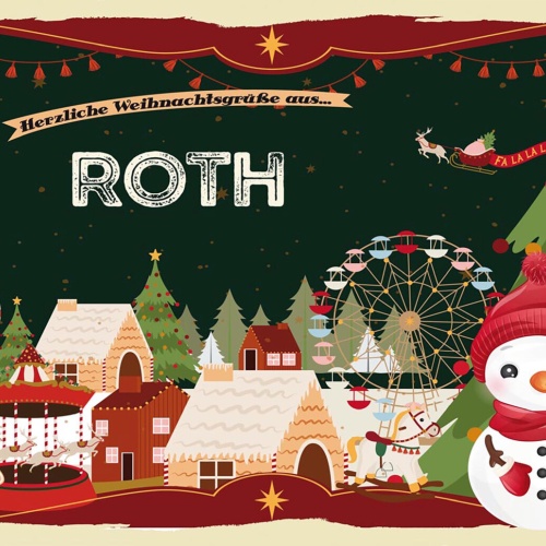 Schild Spruch Herzliche Weihnachtsgrüße aus Roth Comic Schneemann JW