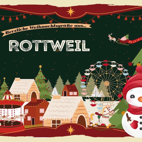 Schild Spruch Herzliche Weihnachtsgrüße aus Rottweil Comic Schneemann JW