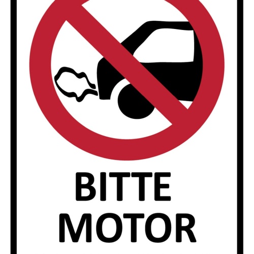 Schild Spruch Bitte Motor abstellen Auto Abgase Verbot JW