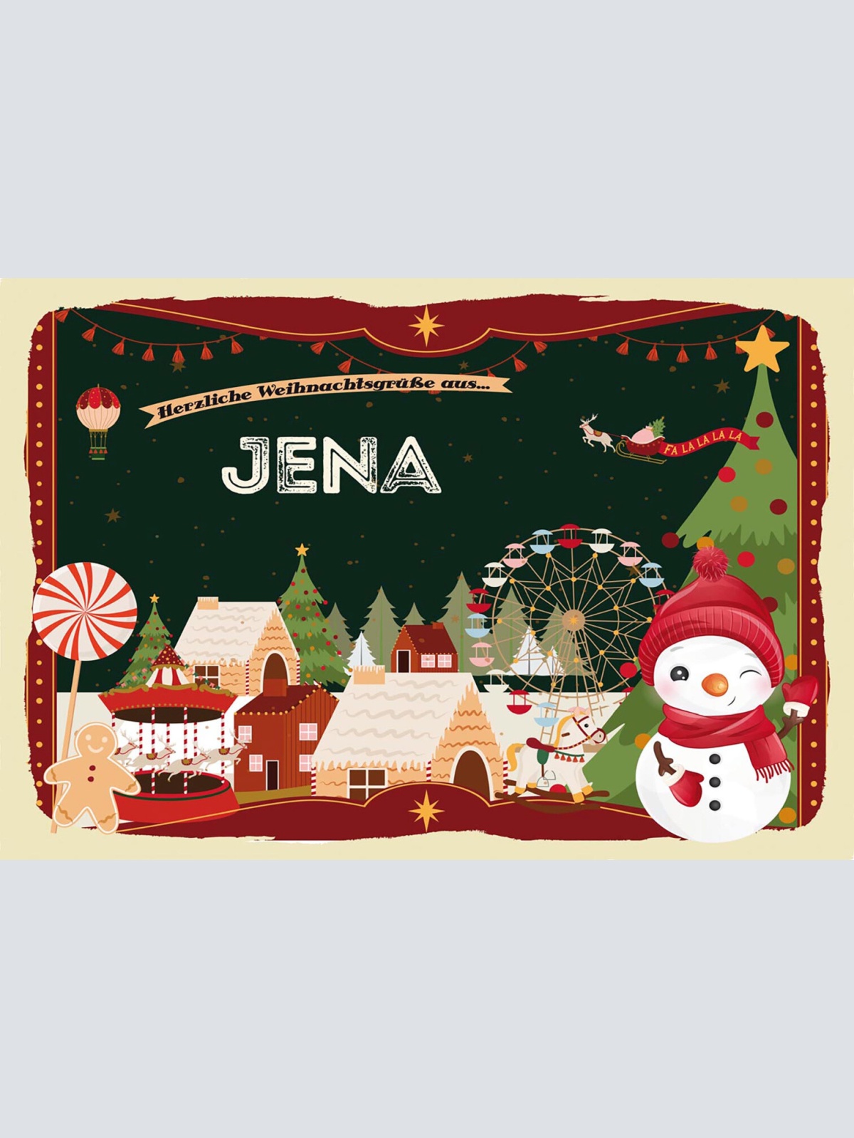 Schild Spruch Herzliche Weihnachtsgrüße aus Jena Comic Schneemann JW