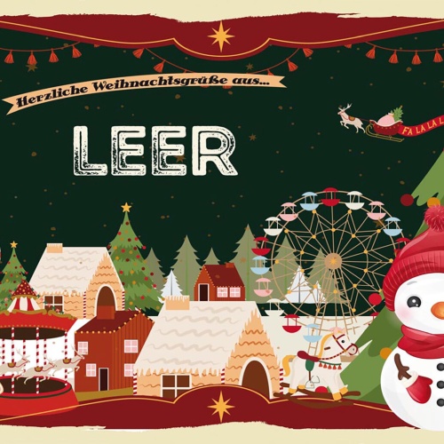 Schild Spruch Herzliche Weihnachtsgrüße aus Leer Comic Schneemann JW