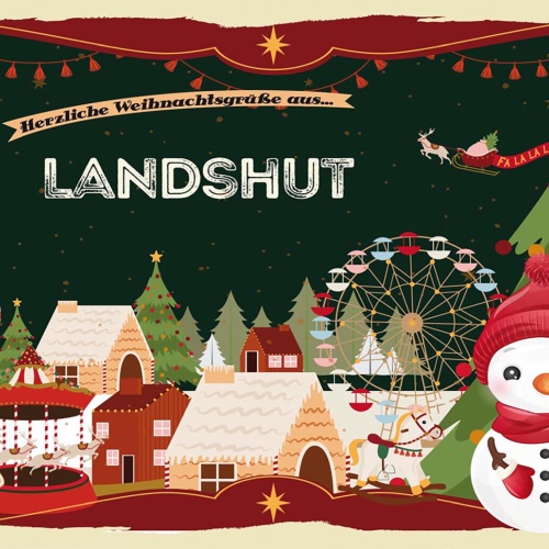 Schild Spruch Herzliche Weihnachtsgrüße aus Landshut Comic Schneemann JW