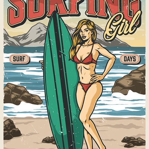 Schild Spruch Paradise Surfing Girl Paradies Surf Mädchen Sexy Lifes a wave  JW