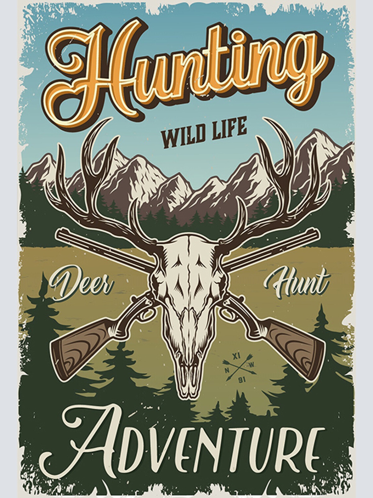 Schild Spruch Hunting Adventure Jagd Abenteuer Wild Life Wildtiere Waffen JW