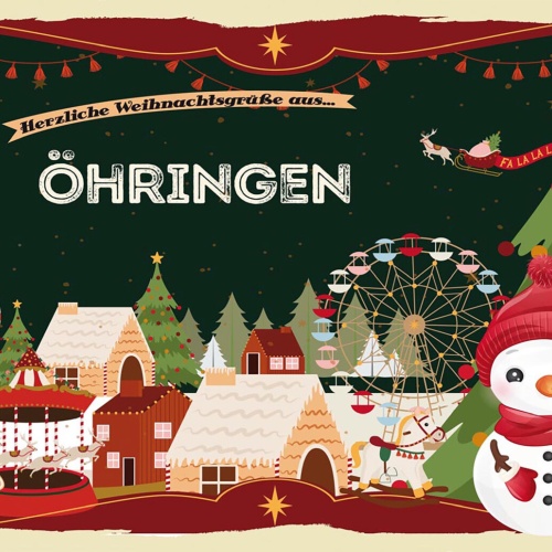 Schild Spruch Herzliche Weihnachtsgrüße aus Öhringen Comic Schneemann JW