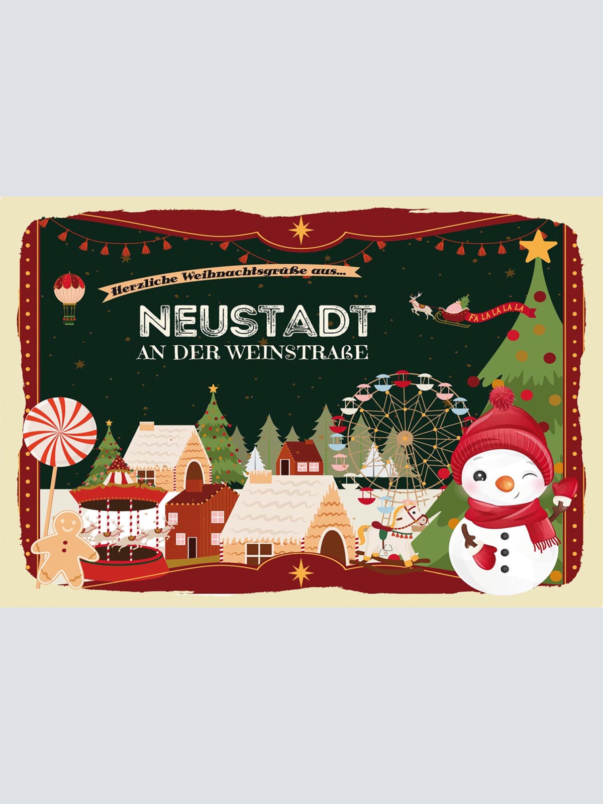 Schild Spruch Herzliche Weihnachtsgrüße aus Neustadt an der Weinstraße Comic JW