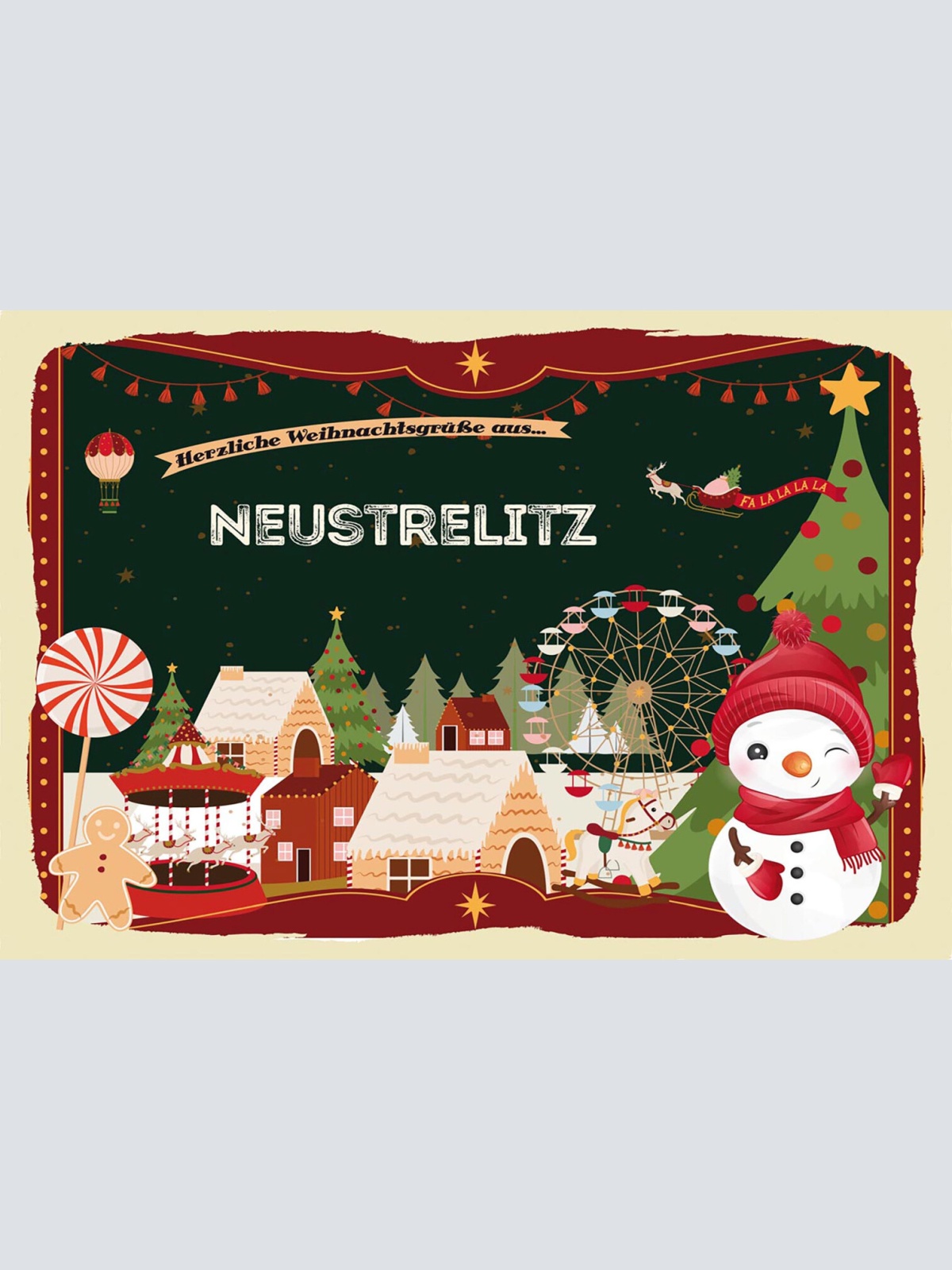 Schild Spruch Herzliche Weihnachtsgrüße aus Neustrelitz Comic Schneemann JW